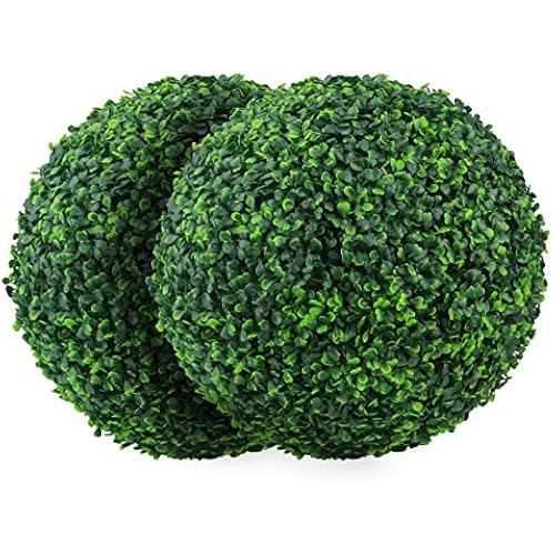Sunnyglade 2 PCS 15.7 inch 4 Layers Artificial Plant Topiary Ball Boxwood