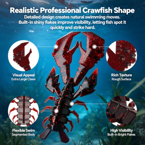 Image of Battle Craw Soft Plastic Crawfish Lures Kit with Removable Rattles | Salt Infused Creature Bait for Bass Fishing, Texas Rig & Jig Trailer Lure in Tackle Box, Realistic 1:1 Claw-to-body 4.1 /5.5in