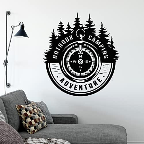 Vinyl Wall Decal Outdoor Camping Adventure Compass Motivation Stickers Mural Large Decor (G2578) Black #TOP11