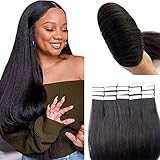 Tape in Hair Extensions Human Hair, Natural Black Hair Extensions Real Human Hair Yaki Straight 20 Inch Human Hair Tape in Extensions for Black Women,50G Seamless 20Pcs Tape in Hair Extensions