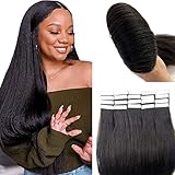 Yaki Tape in Hair Extensions Human Hair,Natural Black Hair Extensions Real Human Hair Yaki Straight Tape ins for Black Women Human Hair,20 Pcs 50G Double Sided Invisible Tape in Hair Extensions 16Inch