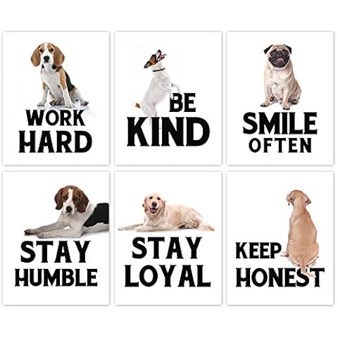 HLNIUC Puppy Positive Quote Art Print,Be Kind Lovely Dog Canvas Wall Art Set Of 6(8”X10”,Unframed),Funny & Cute Animal Inspirational Painting Poster For Pet Lovers Kid Bedroom Playroom Decor Cover