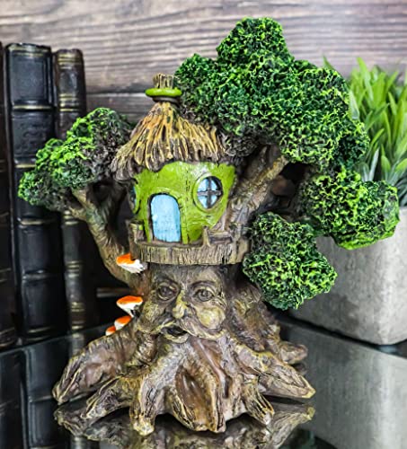 Ebros Whimsical Forest Ent Greenman Cottage Nook Green Hut Tree House Statue With Mushroom Conk Steps 6.5" High As Fairy Garden Treehouse Accessory Decor For Home Collectible Figurine #TOP5