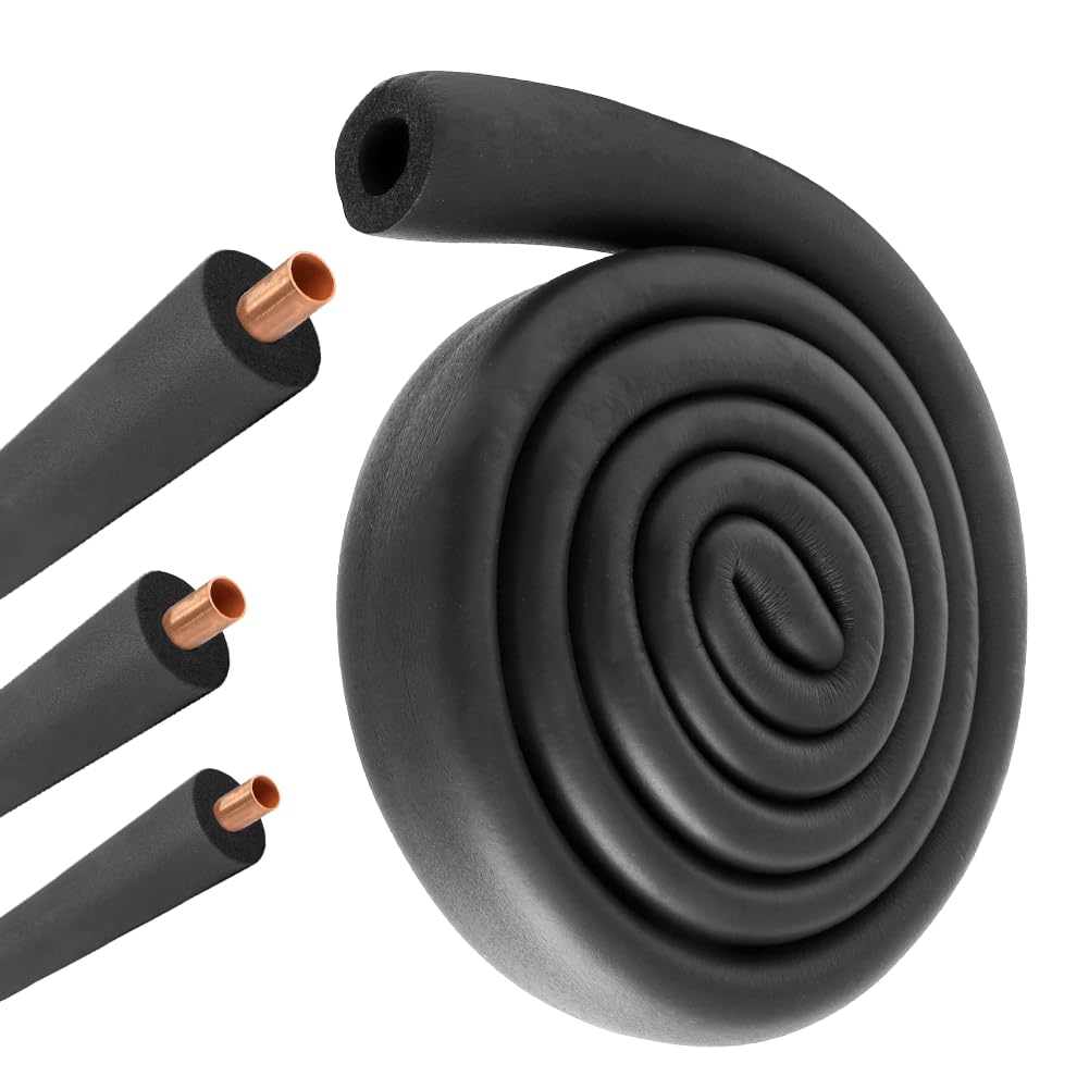 Yuragim Isolamento Tubi Schiuma Ø 16mm 1.8m Nero Isolante Termico per Tubi Riscaldamento Acqua Guaina Isolante Protezione Anticondensa Installazione Facile per Casa e Impianti