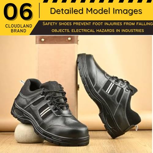Image of Cloudland Black Leather Safety Shoes for Man | Light Weight Steel Toe, Anti-Slip, Waterproof, Industrial Use for Men | Comfortable for Construction Work's