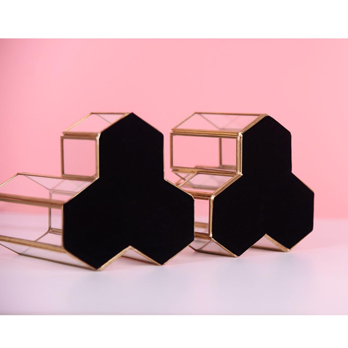 HOMSFOU Sechseckiger Glas Stiftehalter in Gold für Schreibtisch