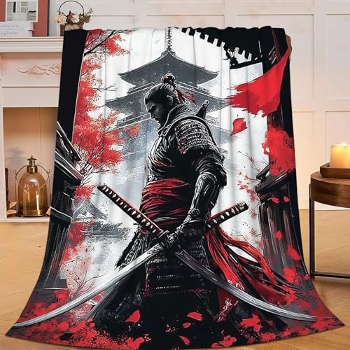 Japanese Blanket Samurai Throw Blanket Warrior Flannel Stuff Merch Cozy Decor Fleece Plush Fuzzy Warm Soft Lightweight Bedding Japan Gifts for Girls Women Men Boy Couch Sofa 50"X40"