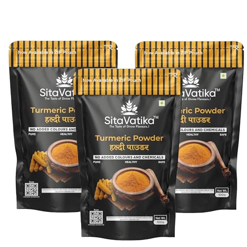 Image of Sitavatika Pure Turmeric Powder 300gm with Natural Oils Rich Tasty and Healthy Golden Spices Haldi No added Colours and Chemical Pack of 3 x 100gm