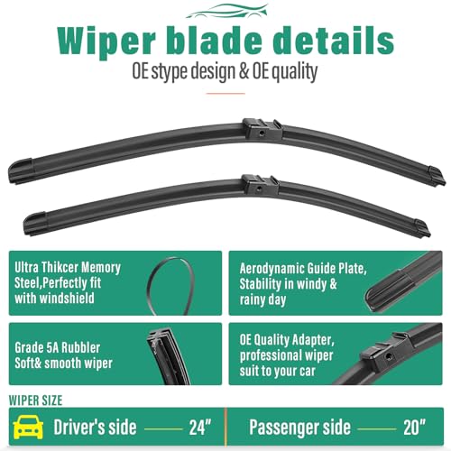 Image of 24 inch 20 inch 15 inch Windshield Wiper Blades Replacement for BMW X5 2007 2008 2009 2010 2011 Premium All Weather Front Rear Wipers Set - OEM Quality (Pack of 3)