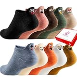 IBEILLI Women Cute Socks 10 Pairs Cotton Kawaii Embroidered Funny Low Cut Ankle Socks for Women Girls (Sesame 10 Pack Street with Gift Box)