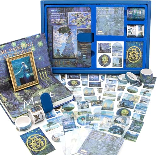 Image of Vintage Aesthetic Scrapbook Kit(346Pcs) Scrapbooking Supplies Kit with Bullet Junk Journal,Stationery,A6 Grid Notebook Journaling Gift for Girl (Blue Scrapbook)