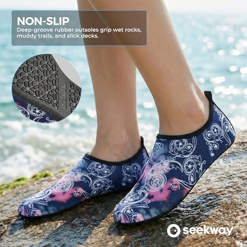 Image of SEEKWAY Water Shoes Women Men Adult Quick-Dry Aqua Socks Barefoot Non Slip for Beach Swim River Pool Lake surf Black SK002(U)