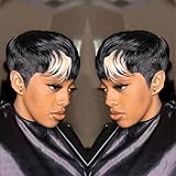 SAEIALL Pixie Cut Wig for Women Human Hair 1B60 Color Short Layered Wigs for Women None Lace Front Short Pixie Cut Wigs for Black Women Glueless Wig Full Machine Made(1B/60)