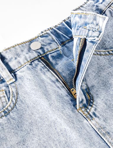 Girls Ripped Jeans Wide Leg Distressed Denim Pants Straight Leg Loose Trousers Elastic Waist Y2K Pant 5-14 Years3