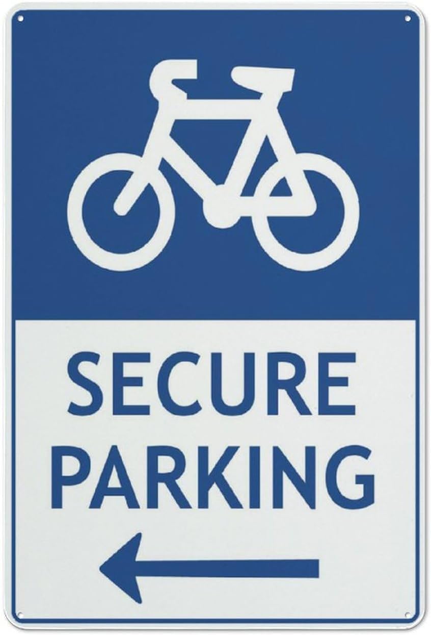 Bike Secure Parking Rust Free Aluminum Sign - Pre-Drilled Holes for Fence/Door Mounting in Office, School, Home - 12x16 Inch​