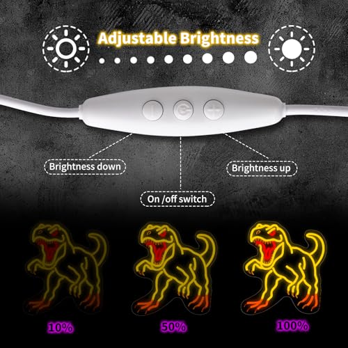 Image of Dinosaur Neon Wall Light - Gold T-Rex LED Decor for Man Cave, Game Room, Dinosaur Party, Gifts for Men /Teens, 14.5x13.6 inch USB Powered