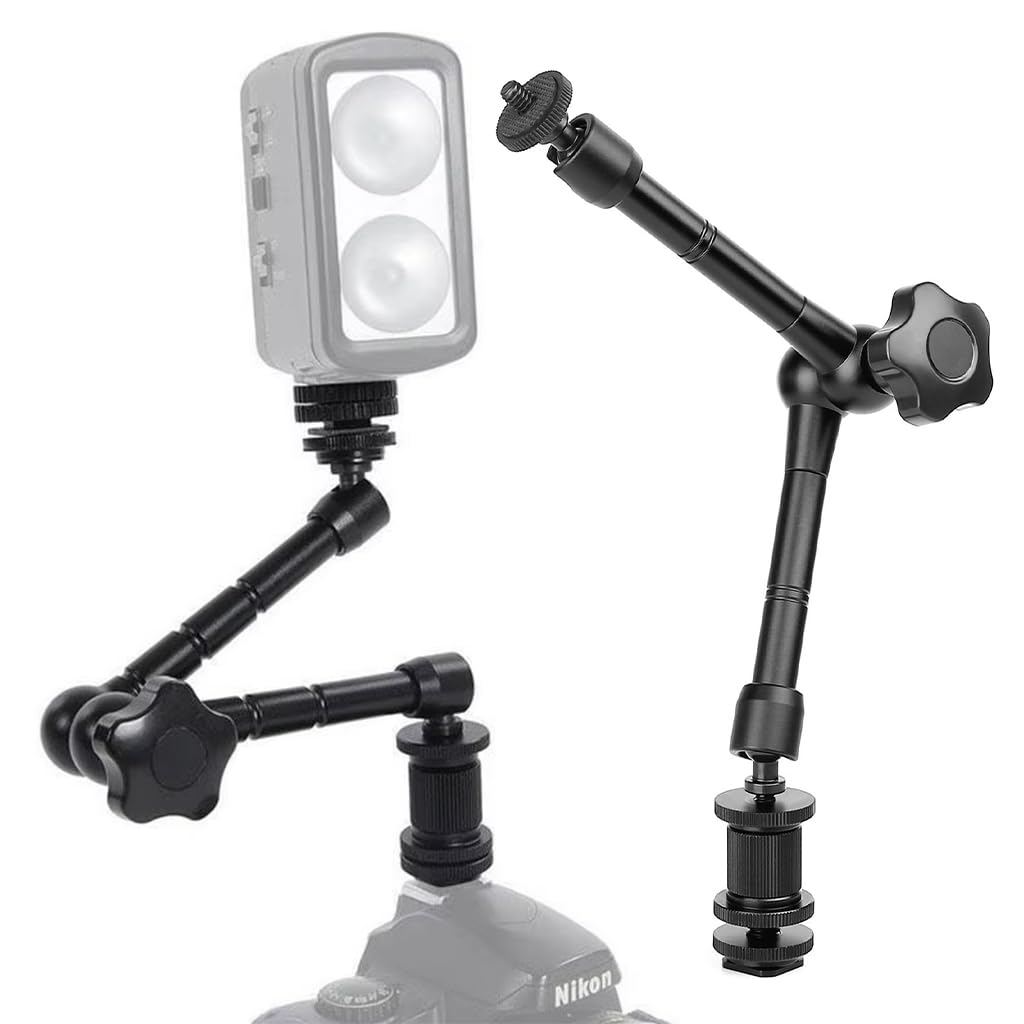 Adjustable 11'' Magic Arm, Articulating Magic Friction Arm, 1/4'' Tripod Screw, Compatible with DSLR Camera Rig/LCD/DV Monitor/LED Lights/Flash Light/Microphone, Black, Max Load: 2 kg-picture-21