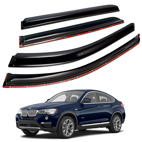Jsp Side Window Deflectors Vent Visor Shades Rain Guards For Car Windows Fits Bmw X4 F26 2015-2018, Adhesive Tape Mount Wind Sun/Rain Weather Shield, Dark Smoke Acrylic, Set Of 4 #TOP26