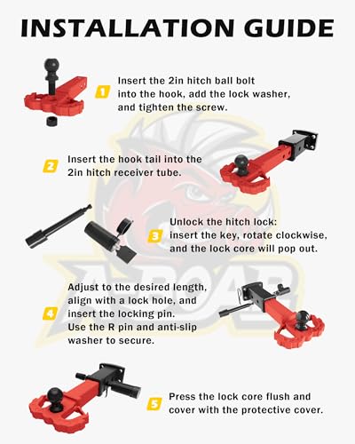 Image of Towing Hitch Step for 2 inch Receivers, Trailer Hitch with 2-Inch Ball Hitch and Trailer Hitch Pin, Drop Forged Steel Truck Hitch Step, 14 Ton (30000 Lbs) Max Break Strength Tow Hitch Receiver, Red