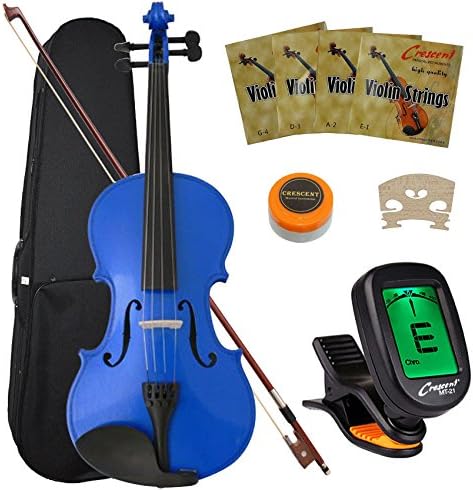 Crescent 4/4 Student Violin Starter Kit, Blue Color (Includes CrescentTM Digital E-Tuner)