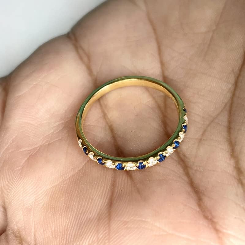 2 mm Sapphire & White Diamond Half Eternity Wedding Band For Women, 14k Gold Finish Blue Sapphire Wedding Band, Ladies Alternate Diamond Ring