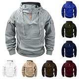 Sudadera Hombre con Capucha 1/4 Cremallera Sudaderas Hombres Deportivas Running Manga Larga Hoodie con Bolsillo Sweatshirt Pullover Casual Holgados Ropa de Trabajo Vintage Cómoda Otoño Invierno