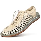 eimeinuosy Sandalias deportivas de cuerda para hombre, zapatos de pescador de verano, sandalias tejidas a mano, cómodas y ligeras, sandalias de playa con cordón, Beige, 40 EU