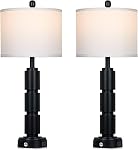 Set of 2 Modern Table Lamps for Living Room Bedroom,29" Tall Bedside Lamp with 2 USB Port,Black Metal Touch Nightstand Lamp for Desk End Side Table Entryway,Black