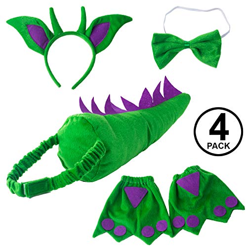 Tigerdoe Dragon Tails - Dinosaur Costume - Dino Theme Party - Dress Up - Animal Tails (Green and Purple Dragon Accessories)