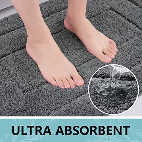 Buganda Bathroom Rugs, 24\" x 16\", Soft and Absorbent Microfiber Bath Rugs, Non-Slip Shaggy Bath Carpet, Machine Wash Dry Bath Mats for Bathroom Floor, Tub and Shower, Dark Grey