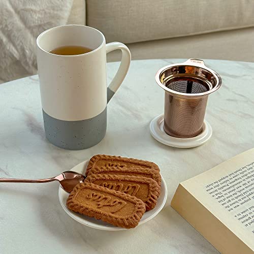 Mora Ceramics Tea Cup With Loose Leaf Infuser, Spoon And Lid, 12 Oz, Microwave And Dishwasher Safe Coffee Mug - Rustic Matte Ceramic Glaze, Modern Herbal Tea Strainer - Great Gift For Women, Flint #TOP4