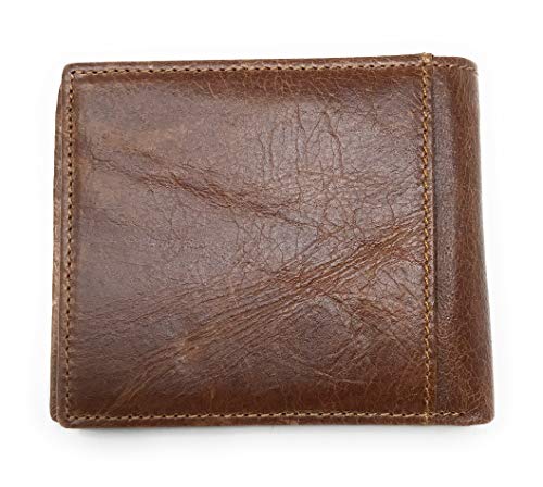 Western Genuine Tool Leather Cowhide Cow Fur Longhorn Mens Bifold Short Wallet in 2 colors (Brown)4