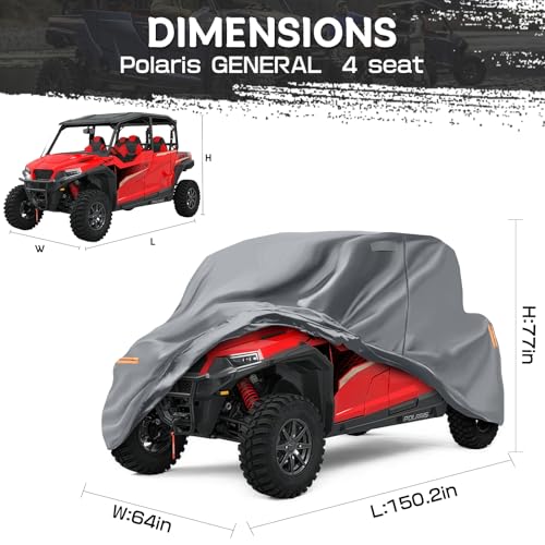 Image of Waterproof UTV Cover Compatible with Polaris General 4 Seats, 6 Layers All Weather Cover with Air Vents, Door Zipper and Windproof Buckles and Bands for Rain Snow Dust Protection