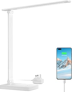 Lepro LED Desk Lamp, Desk Lamp with USB Charging Port, 655lm, Eye Caring Table Lamp, 5 Brightness Levels x 3 Colour Modes, Touch Control Daylight Lamp for Office, Back to School, Bedside, Reading