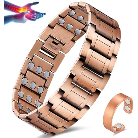 Vicmag Ultra Strength Copper Magnetic Bracelet for Men with 3 Row Magnets 99.9% Solid Pure Copper Jewelry Gift with Adjustment Tool Cover