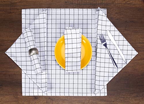 Native Fab Cloth Napkins 17X17 Inches, 100% Cotton Farmhouse Check Plaid Dinner Napkins, Set Of 12, Soft Breathable Absorbent, Machine Washable Cloth Napkins, Grey White #TOP4