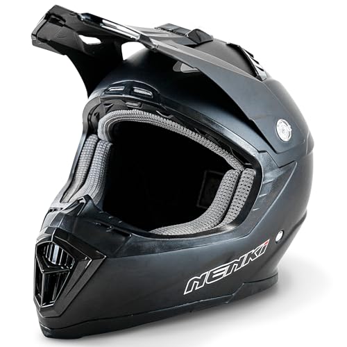 NENKI Motocross Helmet for Men Dirt Bike Helmet Adult Off Road MX ATV UTV Four Wheeler Dirtbike Motorcycle Helmet Cascos para Motos Lightweight Fiberglass Shell DOT Approved (Large, Matte Black)