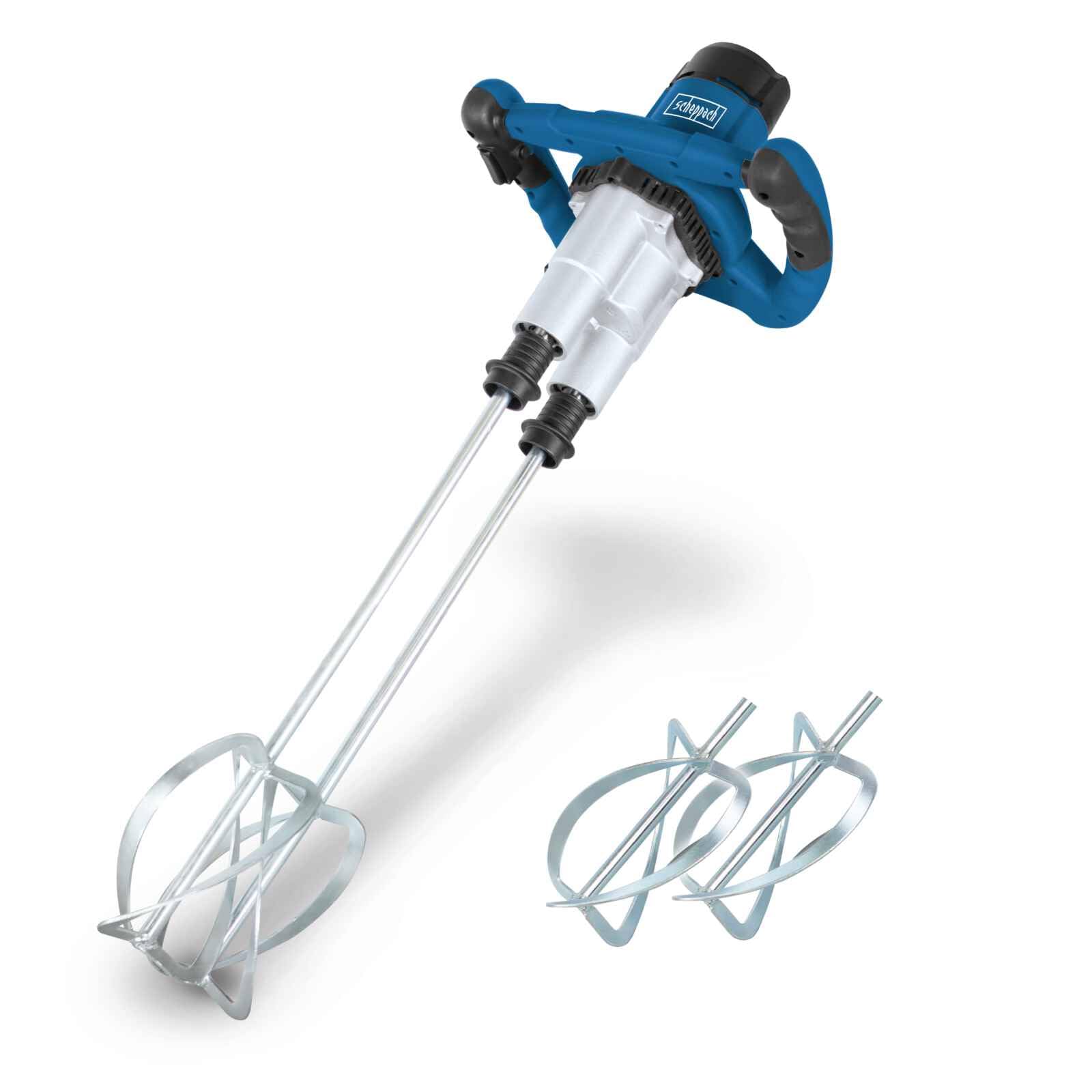 Scheppach PM1800D Twin Paddle Paint and Mortar Mixer, 1800 W, 240 V, Silver/Blue