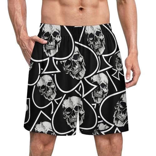 Skull Aces of Spades Men's Satin Pajama Boxer Shorts Silk Feeling Lounge Sleep Underwear