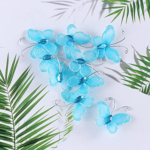 Mariposas de malla azul cielo para manualidades y decoración de bodas, pack de 50 4