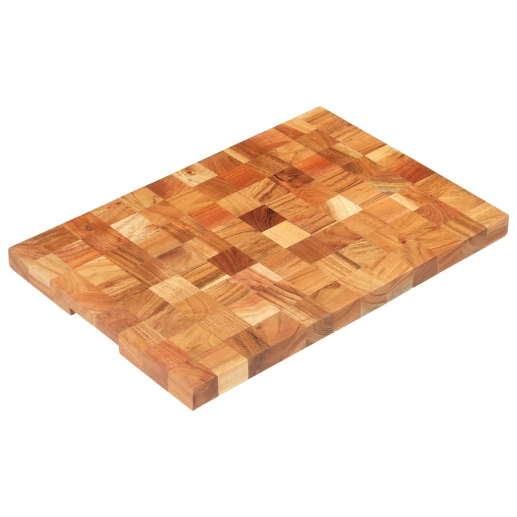 Tabla de cortar de madera maciza de acacia, 60 x 40 x 3,8 cm, con ranura para zumo, diseño de bloque, para cortar verduras, carne, pescado, cuchillo suave
