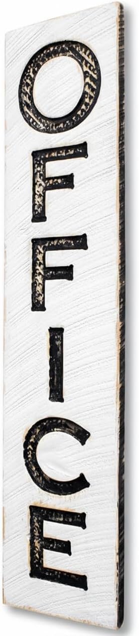 - OFFICE Sign Vertical - Carved in a 40"x10" Solid Wood Board | Rustic Distressed | Farmhouse Style | Workplace Decor | Casual Corporate Charm | Handmade in NC