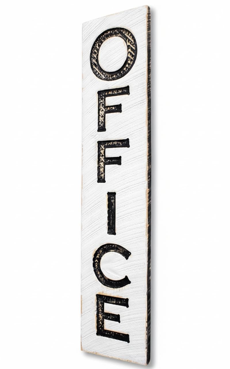 - OFFICE Sign Vertical - Carved in a 40"x10" Solid Wood Board | Rustic Distressed | Farmhouse Style | Workplace Decor | Casual Corporate Charm | Handmade in NC