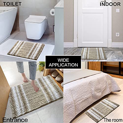 Daliffcc Bathroom Rugs Beige Bath Mats For Bathroom 17''×24'' Non Slip Chenille Bathroom Rugs Shaggy Machine Washable Plush Bath Mat,Super Absorbent Bathroom Rugs Mat #TOP5