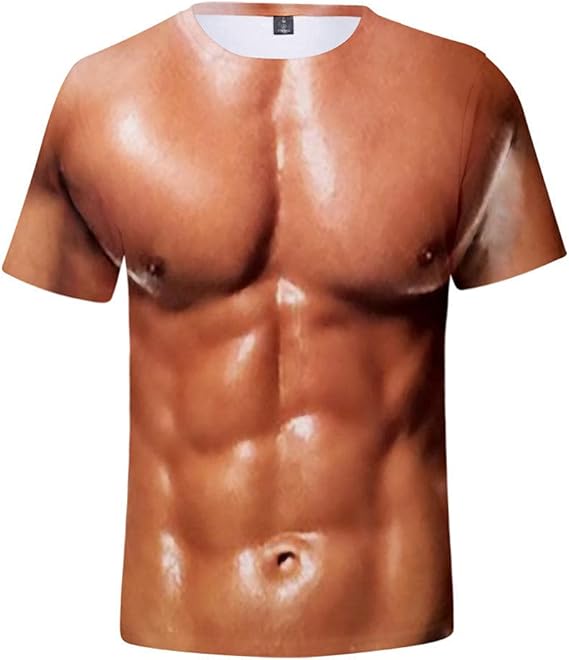 Amazon 男性の半袖 Tシャツファッション 3d パターン楽しい筋肉パターンカジュアルトップルーズユニセックスパーソナリティ夏着 A 5xl 服 ファッション小物 通販
