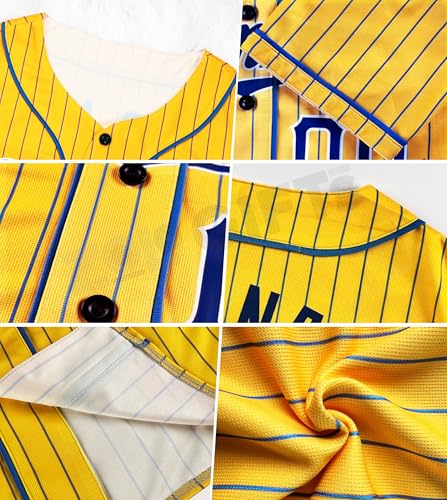Custom Pinstripe Baseball Jersey, Personalized Name Number Baseball Jerseys, Yellow Button Up Jersey for Women Men Youth miniatura 2