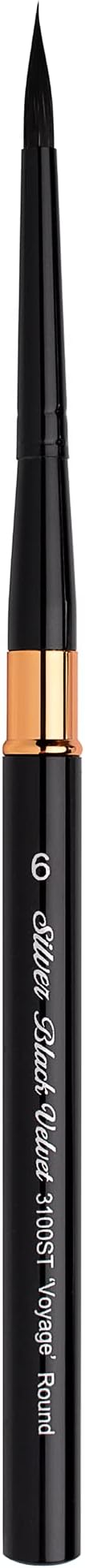 Silver Brush Limited 3100ST-6 Black Velvet Voyage Travel Brush Round Paintbrush for Watercolor, Gouache, Inks, & Dyes, Size 6, Short Handle
