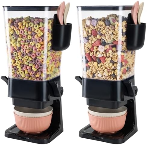 Cereal Dispenser Countertop Black 2 Pack with Bowls Spoons Cutler...