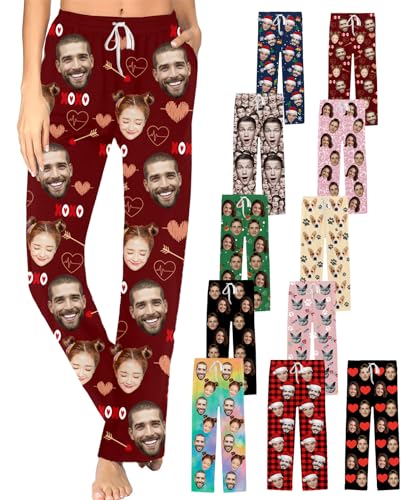 Custom Funny Face Pajama Pants for Men Women,Personalized Pj Bottoms with Pet Face Photo Picture Gifts for Him Her