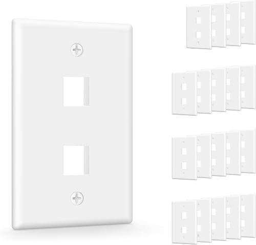 VCE 2 Port Keystone Wall Plate UL Listed (20-Pack), Single Gang Wall Plates for RJ45 Keystone Coupler and Modular Jack Inserts, White